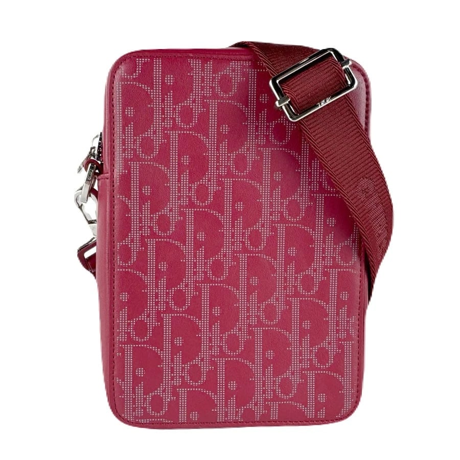 DIOR CROSSBODY SHOULDER BAG DARK RED LEATHER/SILVERTONE: Dior Crossbody Shoulder Bag Dark Red Leather/Silvertone Brand: Dior Type: Crossbody Shoulder Bag Material: Leather Color: Dark Red Size: W:4.7inx H:6.7inx D:1.6in Shoulder Length: 37.4in Accessor