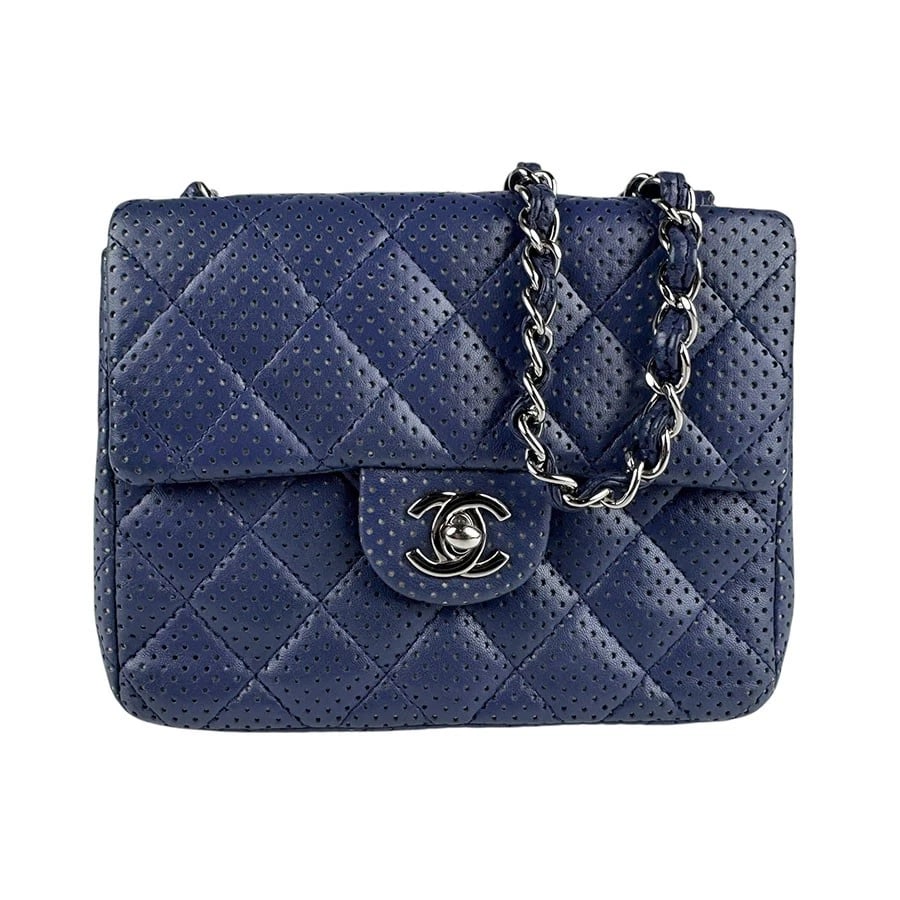 CHANEL MATELASSE CHIAN SHOULDER BAG DARK: CHANEL Matelasse Chian Shoulder Bag Dark Brand: CHANEL Type: Shoulder Bag Material: Leather x Metal Color: Dark Blue/Silver Size: W:6.7inx H:5.5inx D:2.4in Shoulder Length: 44.9in Accessories: No