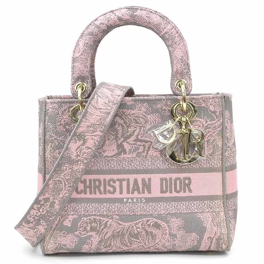 CHRISTIAN DIOR D-LITE HANDBAG SHOULDER BAG: Christian Dior D-Lite Handbag Shoulder Bag Brand: Christian Dior Type: Handbag Material: canvas Color: Pink X Gray Size: W:9.3inx H:7.7inx D:4.5in Handle Length:11.2in Shoulder Length: 41.3in Acc