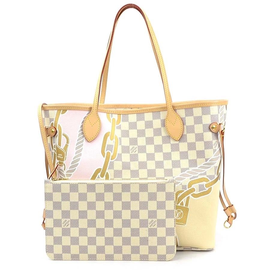 LOUIS VUITTON DAMIER AZUR NEVERFULL MM HANDBAG TOTE BAG: LOUIS VUITTON Damier Azur Neverfull MM Handbag Tote Bag Brand: LOUIS VUITTON Type: Handbag Material: Damier Azur Canvas Color: Off White Series Size: W:12.2inx H:11.2inx D:6.1in Handle Length:18.5