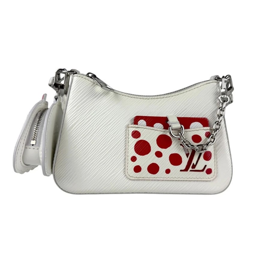 LOUIS VUITTON LV X YK EPI MARELLINI SHOULDER BAG HANDBAG: LOUIS VUITTON LV x YK Epi Marellini Shoulder Bag Handbag Brand: LOUIS VUITTON Type: Shoulder Bag Material: Epi Leather Color: White / Red Size: W:6.7inx H:4.7inx D:2.4in Handle Length:14.6in Shoul