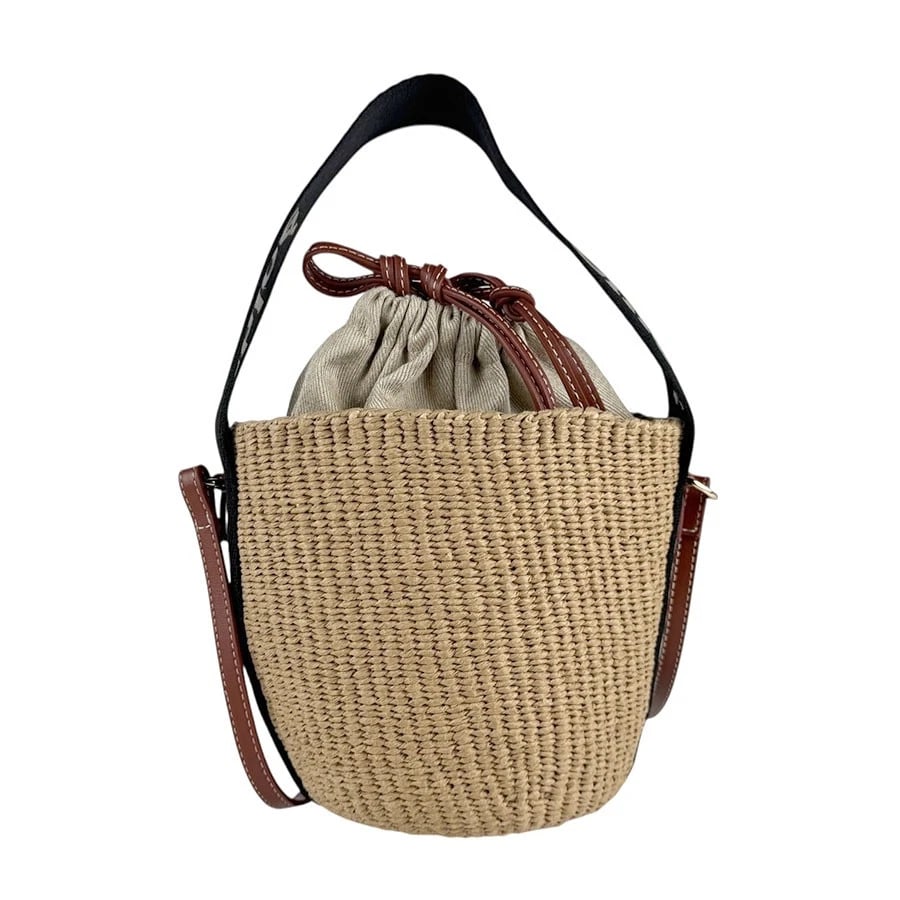 CHLOE WOODY SMALL BASKET SHOULDER BAG HANDBAG: Chloe Woody Small Basket Shoulder Bag Handbag Brand: Chloe Type: Shoulder Bag Material: Fair trade paper Color: Natural X Black X Brown Size: W:5.5inx H:6.3inx D:5.1in Handle Length:15.0in Shoulde