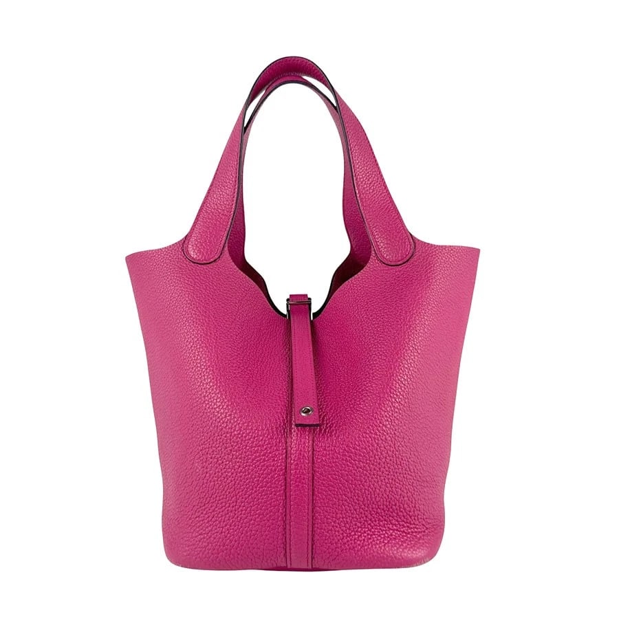 HERMES PICOTIN LOCK MM HANDBAG ROSE PURPLE/SILVER: HERMES Picotin Lock MM Handbag Rose Purple/Silver Brand: HERMES Type: Handbag Material: Taurillon Clemence Color: Rose Purple Size: W:8.7inx H:8.9inx D:7.1in Handle Length:14.6in Accessories: Non