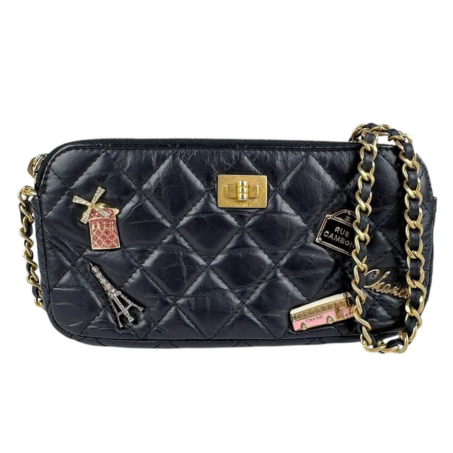CHANEL 2.55 CHAIN WALLET CROSSBODY BAG BLACK/GOLD: CHANEL 2.55 Chain Wallet Crossbody Bag Black/Gold Brand: CHANEL Type: Other accessories Material: leather Color: Black Size: W:7.1inx H:3.5inx D:1.2in Shoulder Length:?Max? 51.2in Accessories: No