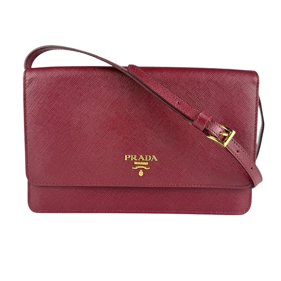 PRADA SHOULDER WALLET CROSSBODY BAG DARK RED: PRADA Shoulder Wallet Crossbody Bag Dark Red Brand: PRADA Type: Other accessories Material: leather Color: Dark Red Size: W:7.9inx H:5.1inx D:1.2in Shoulder Length: 50.4in Accessories: None