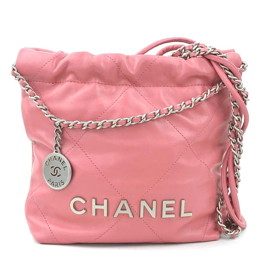 CHANEL 22 MINI SHOULDER BAG PINK/SILVER LEATHER/METAL (1 of 10)