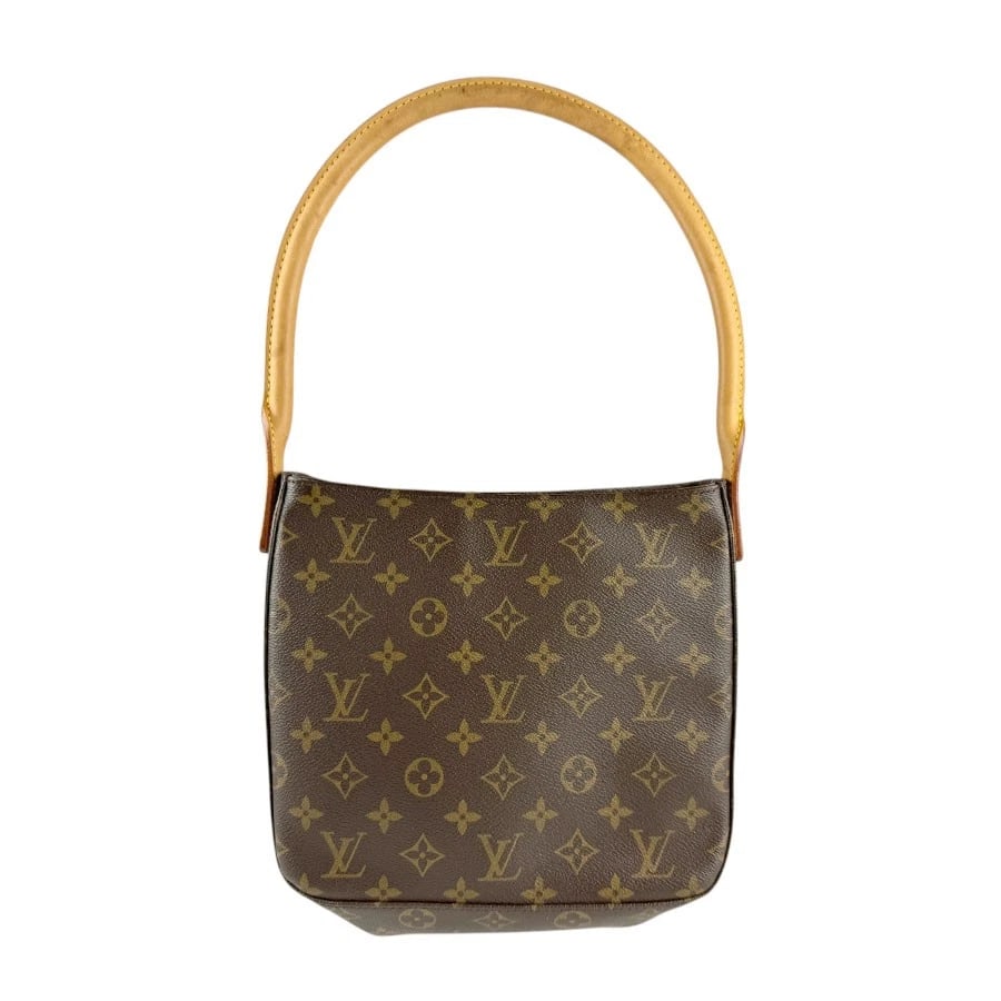 LOUIS VUITTON MONOGRAM LOOPING MM SHOULDER BAG: LOUIS VUITTON Monogram Looping MM Shoulder Bag Brand: LOUIS VUITTON Type: Shoulder Bag Material: Monogram canvas Color: Brown Size: W:7.9inx H:8.3inx D:3.9in Shoulder Length: 25.6in Accessories: