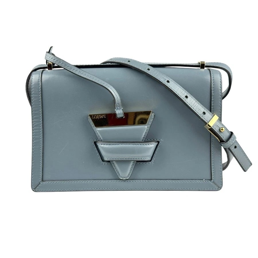 LOEWE BARCELONA SHOULDER BAG BLUE GRAY LEATHER/GOLDTONE: LOEWE Barcelona Shoulder Bag Blue Gray Leather/Goldtone Brand: LOEWE Type: Shoulder Bag Material: leather Color: Blue Gray Size: W:9.1inx H:6.3inx D:2.8in Shoulder Length: 43.3in Accessories: Non