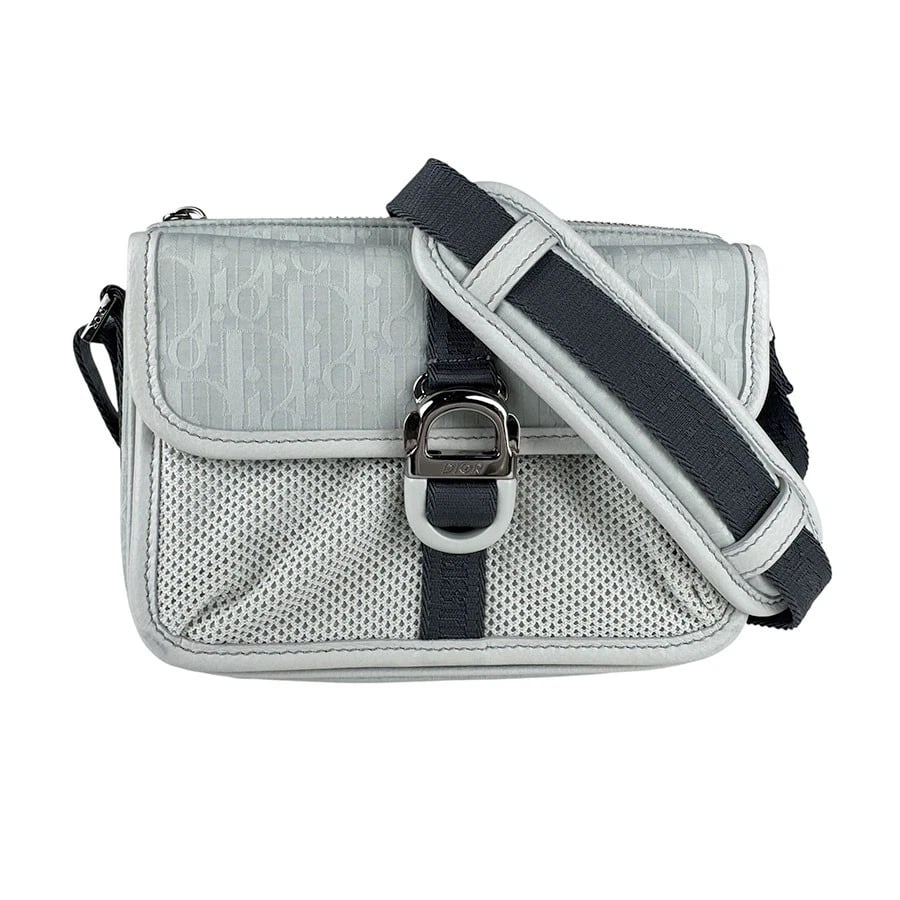 DIOR CROSSBODY SHOULDER BAG LIGHT BLUE/GREY SATIN/CANVAS: Dior Crossbody Shoulder Bag Light Blue/Grey Satin/Canvas Brand: Dior Type: Crossbody Shoulder Bag Material: Satin Color: Light Blue/Grey Size: W:5.9inx H:5.9inx D:1.6in Shoulder Length: 46.5in Ac