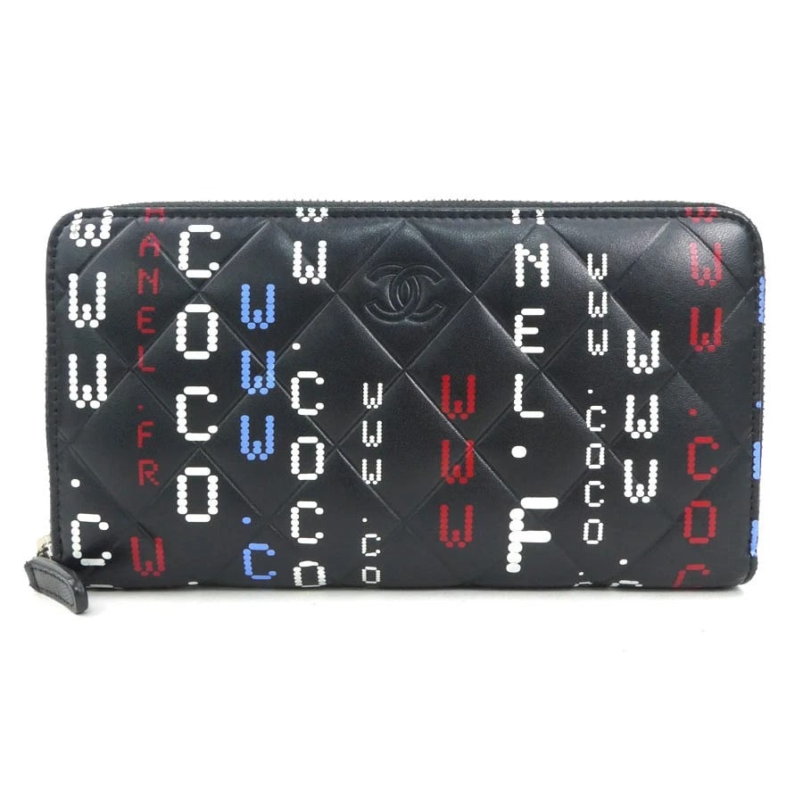 CHANEL ZIP AROUND LONG WALLET BLACK/RED/WHITE/BLUE: CHANEL Zip Around Long Wallet Black/Red/White/Blue Brand: CHANEL Type: Zip Around long wallet Material: leather Color: Black X Red X White X Blue Size: W:7.7inx H:4.1inx D:0.8in Accessories: None