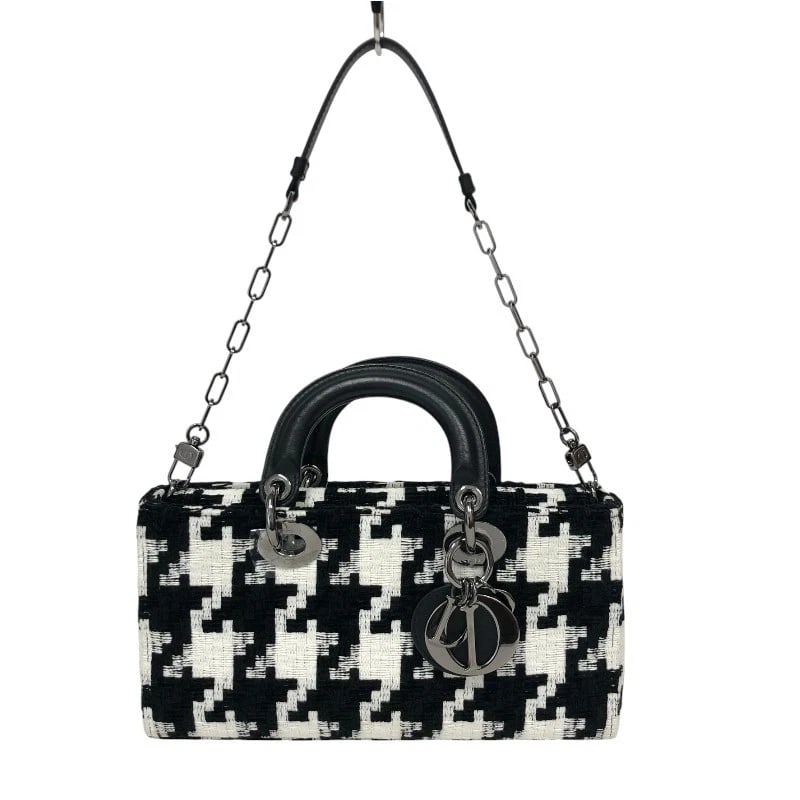 CHRISTIAN DIOR D-JOY MEDIUM HANDBAG: Christian Dior D-Joy Medium Handbag Brand: Christian Dior Type: Handbag Material: tweed Color: white Size: W10.2 x H5.5x D2.4inch Accessories: None Accessories Notice: When purchasing pre-