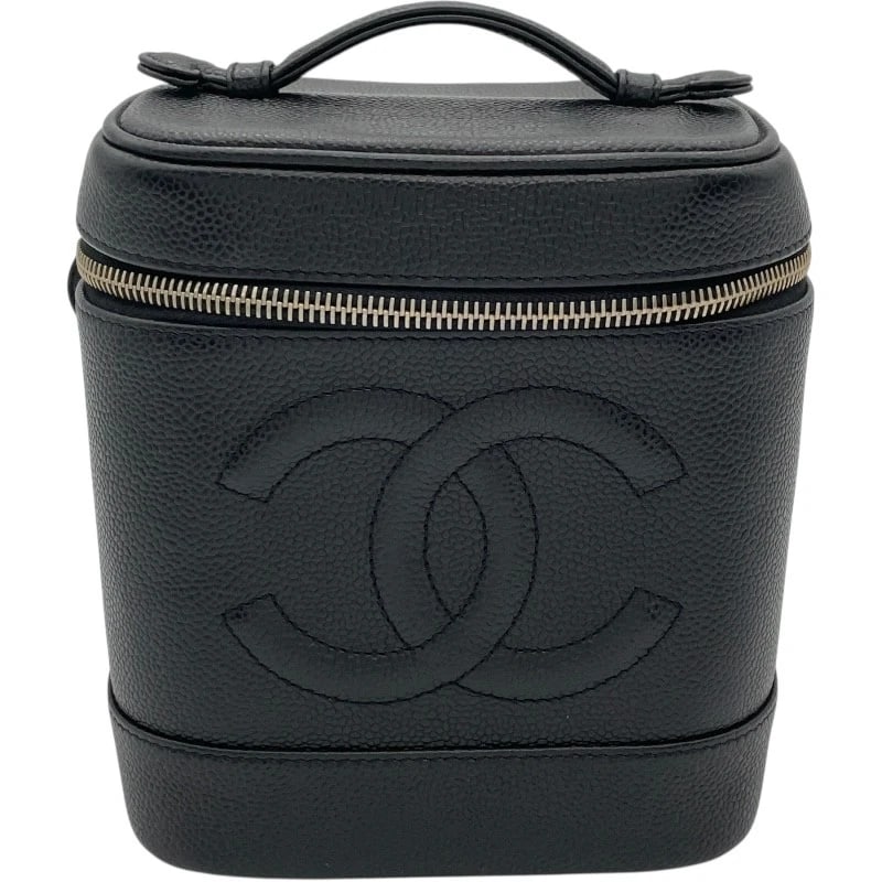 CHANEL COCO MARK VANITY HANDBAG: CHANEL COCO Mark Vanity Handbag Brand: CHANEL Type: Handbag Material: caviar Color: Black GD Hardware Size: W5.9 x H5.1x D5.1inch Accessories: None Accessories Notice: When purchasing pre-