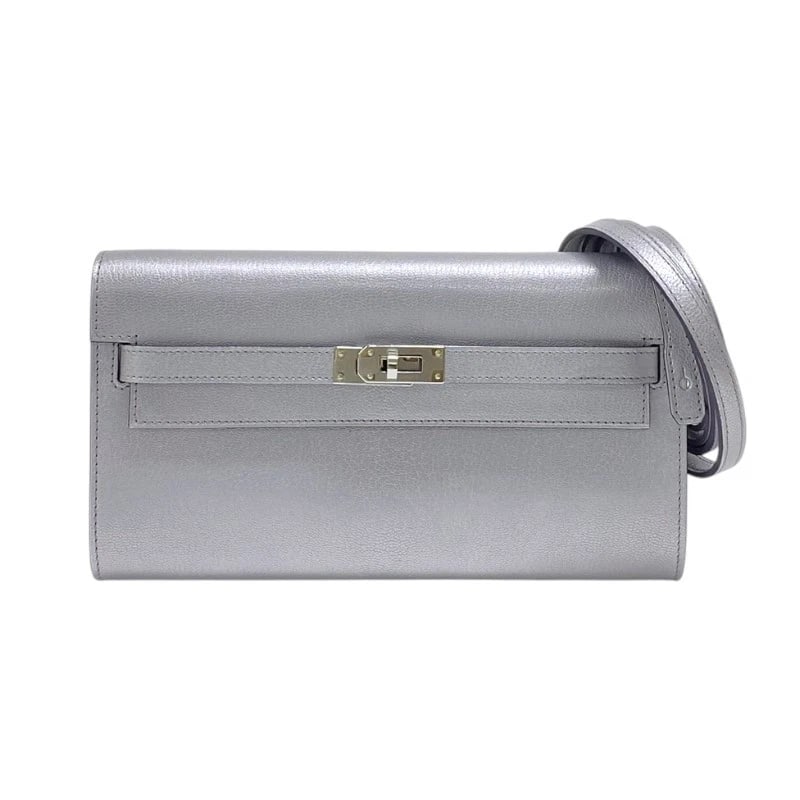 HERMES KELLY TO GO SHOULDER BAG: HERMES Kelly to go Shoulder Bag Brand: HERMES Type: Shoulder Bag Material: Chevre Shamqila Color: Argent SilverHardware Size: W8.1 x H4.5x D1.2inch Shoulder:47.2inch Accessories: None Acce