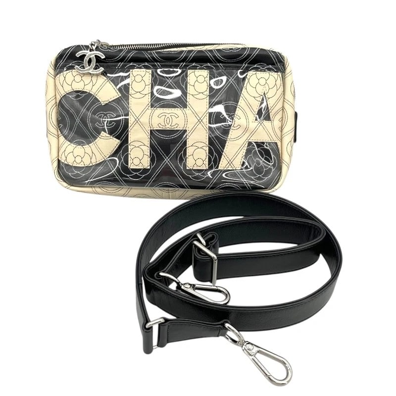 CHANEL CAMELLIA SHOULDER BAG: CHANEL Camellia Shoulder Bag Brand: CHANEL Type: Shoulder Bag Material: Canvas/Plastics Color: Black x beige Size: W10.2 x H5.9x D2.0inch Shoulder:18.5inch Accessories: None Accessories No