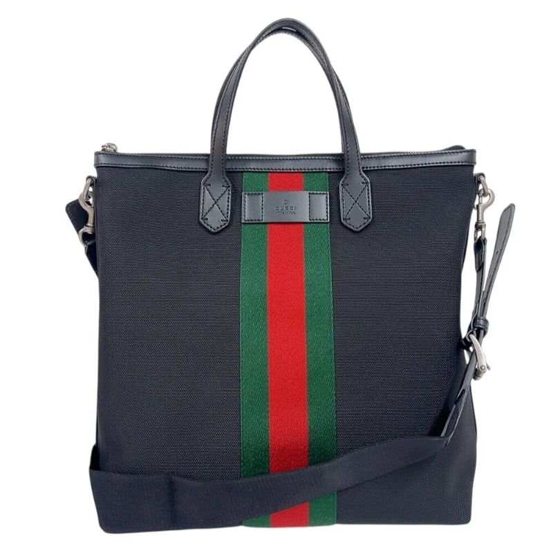 GUCCI SHERRY LINE TOTE BAG: GUCCI Sherry Line Tote Bag Brand: GUCCI Type: Tote Bag Material: canvas Color: Black SilverHardware Size: W12.6 x H13.4x D5.9inch Accessories: None Accessories Notice: When purchasing pre-
