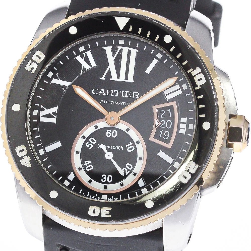 CARTIER CALIBER DIVER K18PGBEZEL AUTOMATIC: CARTIER Caliber Diver K18PGBezel Automatic Brand: CARTIER Type: Wristwatch Material: Band Material rubber, Case Material Stainless Steel/K18PG Color: Band Color black, Case Color Silver / Pink Gold