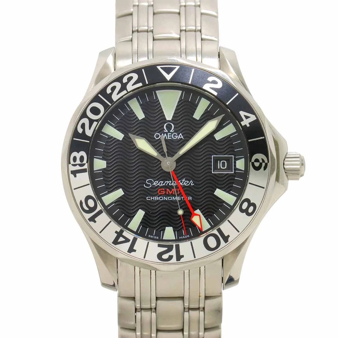 OMEGA SEAMASTER GMT AUTOMATIC BLACK DIAL WATCH: OMEGA Seamaster GMT Automatic Black Dial Watch Brand: OMEGA Type: Wristwatch Material: Case:Stainless steel Bracelet:Stainless steel Color: Black Dial Size: Case Size Length 47mm(included lag) Wid