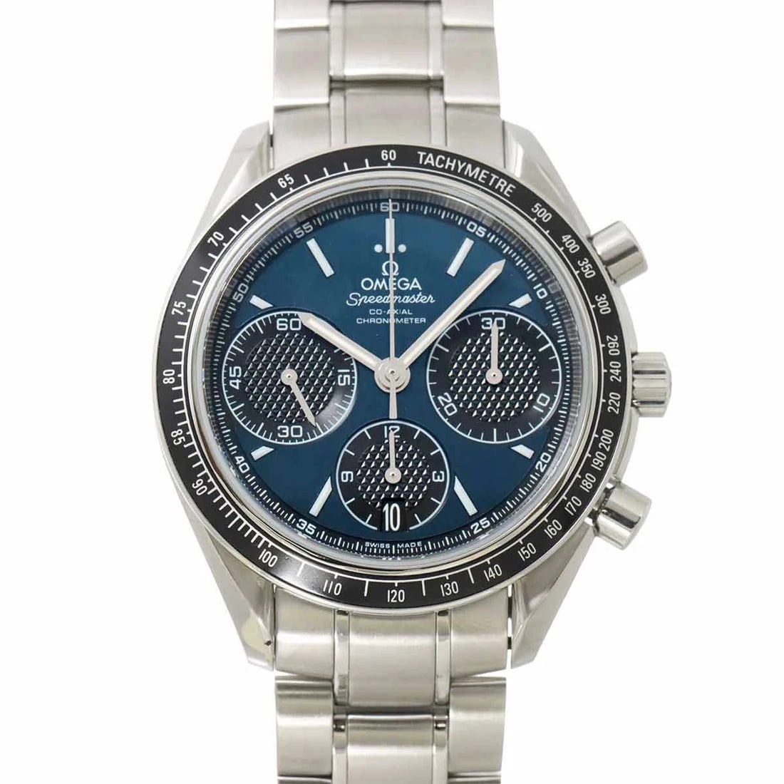 OMEGA SPEEDMASTER RACING BLUE DIAL WATCH: OMEGA Speedmaster Racing Blue Dial Watch Brand: OMEGA Type: Wristwatch Material: Stainless steel Color: Blue Dial Size: Case Size Length 46mm(included lag) Width 40mm(not included crown) Depth