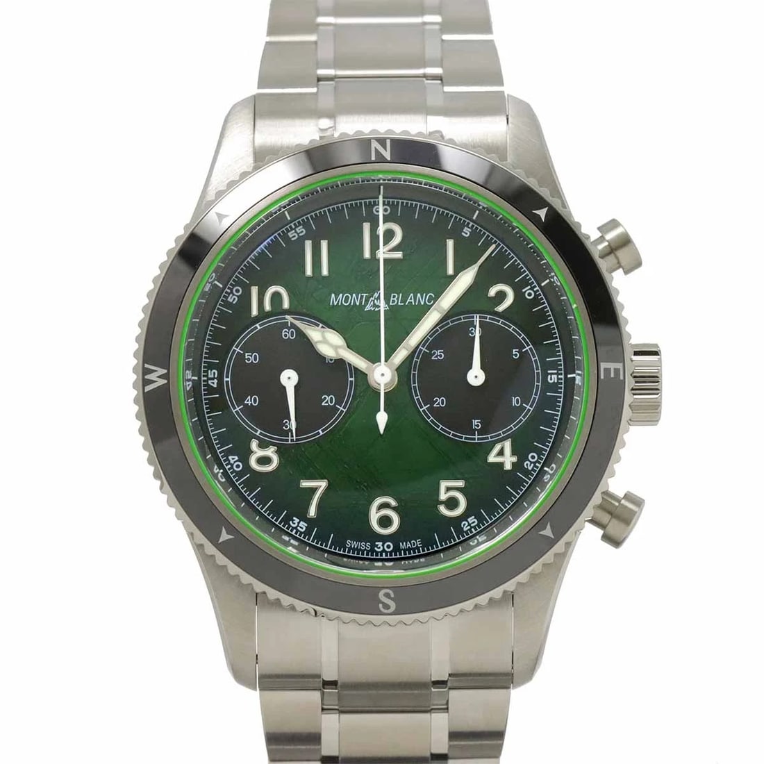 MONT BLANC OXYGEN AUTOMATIC GREEN DIAL WATCH: MONT BLANC Oxygen Automatic Green Dial Watch Brand: MONT BLANC Type: Wristwatch Material: Stainless steel Color: Green Dial Size: Case Size Length 52mm(included lag) Width 43mm(not included