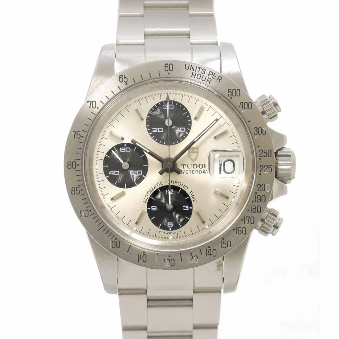 TUDOR OYSTER DATE CHRONOTIME AUTOMATIC SILVER DIAL WATCH: TUDOR Oyster Date Chronotime Automatic Silver Dial Watch Brand: Tudor Type: Wristwatch Material: Stainless steel Color: Silver Dial Size: Case Size Length 48mm(included lag) Width 40mm(not include