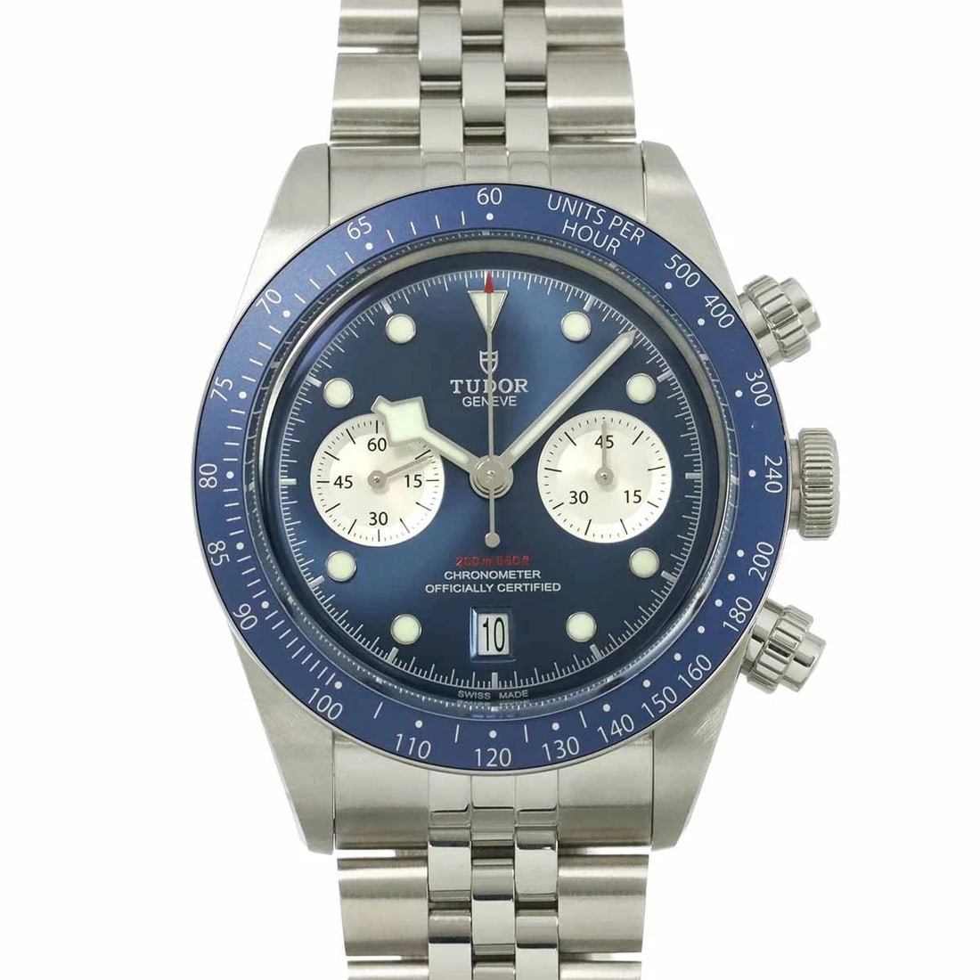 TUDOR BLACK BAY CHRONOGRAPH AUTOMATIC BLUE DIAL WATCH: TUDOR Black Bay Chronograph Automatic Blue Dial Watch Brand: TUDOR Type: Wristwatch Material: Stainless steel Color: Blue Dial Size: Case Size Length 50mm(included lag) Width 41mm(not included cro