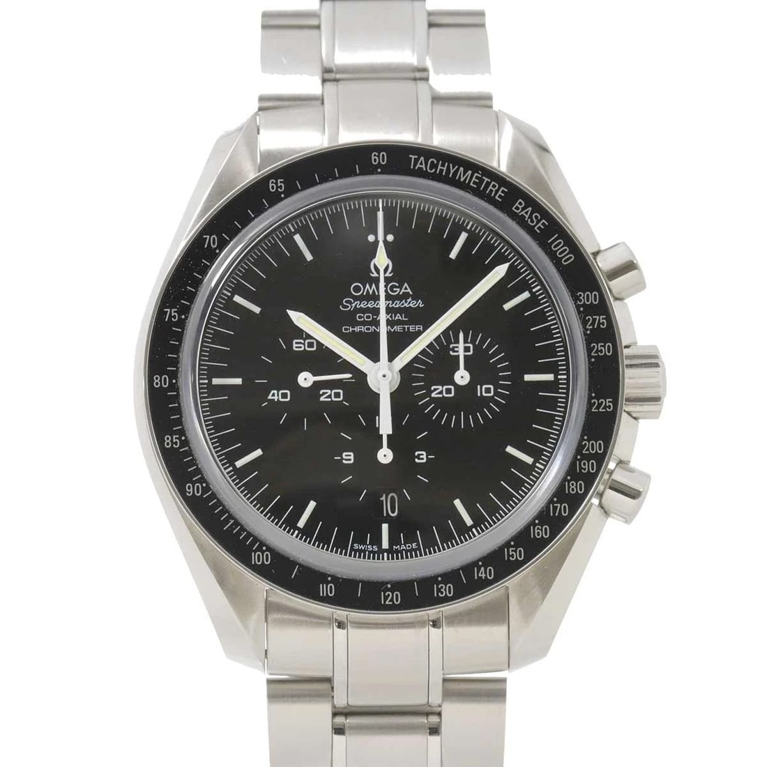 OMEGA SPEEDMASTER CO-AXIAL AUTOMATIC BLACK: OMEGA Speedmaster Co-axial Automatic Black Brand: OMEGA Type: Wristwatch Material: Stainless steel Color: Black Dial Size: Case Size Length 50mm(included lag) Width 44mm(not included crown)