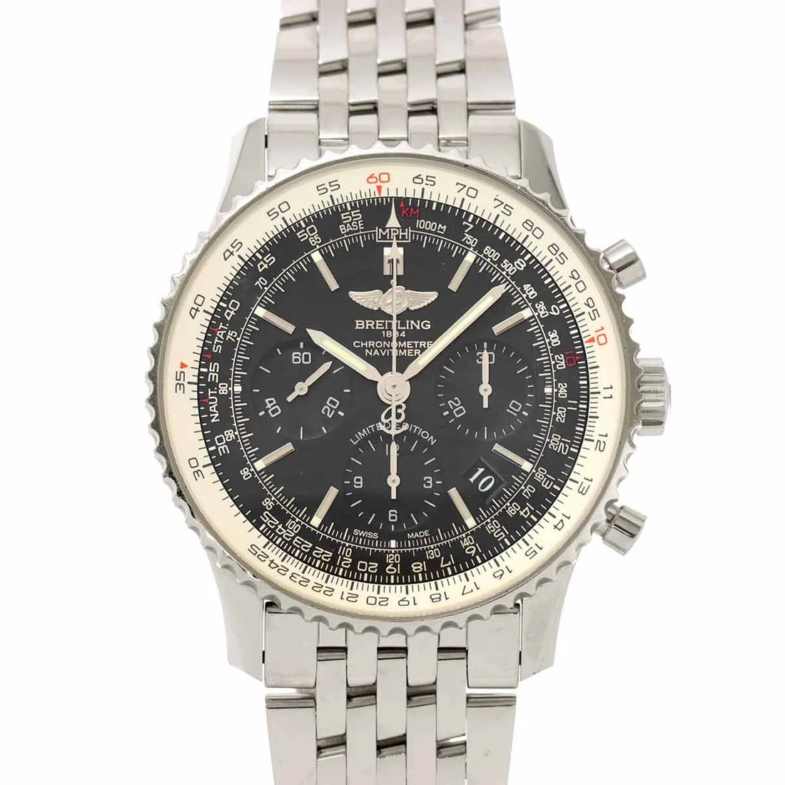 BREITLING NAVITIMER01 JAPAN LIMITED AUTOMATIC BLACK DIAL: BREITLING Navitimer01 Japan Limited Automatic Black Dial Brand: BREITLING Type: Wristwatch Material: Stainless steel Color: Black Dial Size: Case Size Length 49mm(included lag) Width 43mm(included