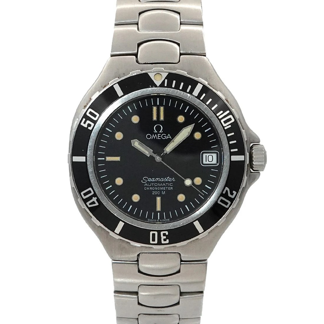 OMEGA SEAMASTER AUTOMATIC DATE BLACK DIAL: OMEGA Seamaster Automatic Date Black Dial Brand: OMEGA Type: Wristwatch Material: Stainless steel Color: Black Dial Size: Case Size Length 41mm(included lag) Width 36mm(not included crown)