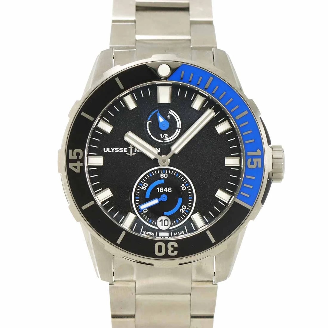 ULYSSE NARDIN DIVER CHRONOMETER AUTOMATIC WATCH: ULYSSE NARDIN Diver chronometer Automatic Watch Brand: ULYSSE NARDIN Type: Wristwatch Material: Titanium Color: none Size: Case Size Length 49mm(included lag) Width 45mm(not included crown) Depth