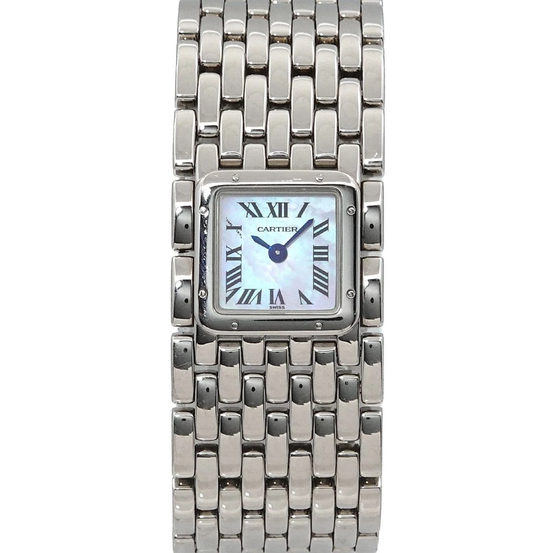 CARTIER PANTHERE RUBAN QUARTZ WHITE SHELL DIAL WATCH: Cartier Panthere Ruban Quartz White Shell Dial Watch Brand: Cartier Type: Wristwatch Material: Stainless steel Color: White Shell Dial Size: Case Size Length 22mm Width 21mm Depth 6mm Accessories