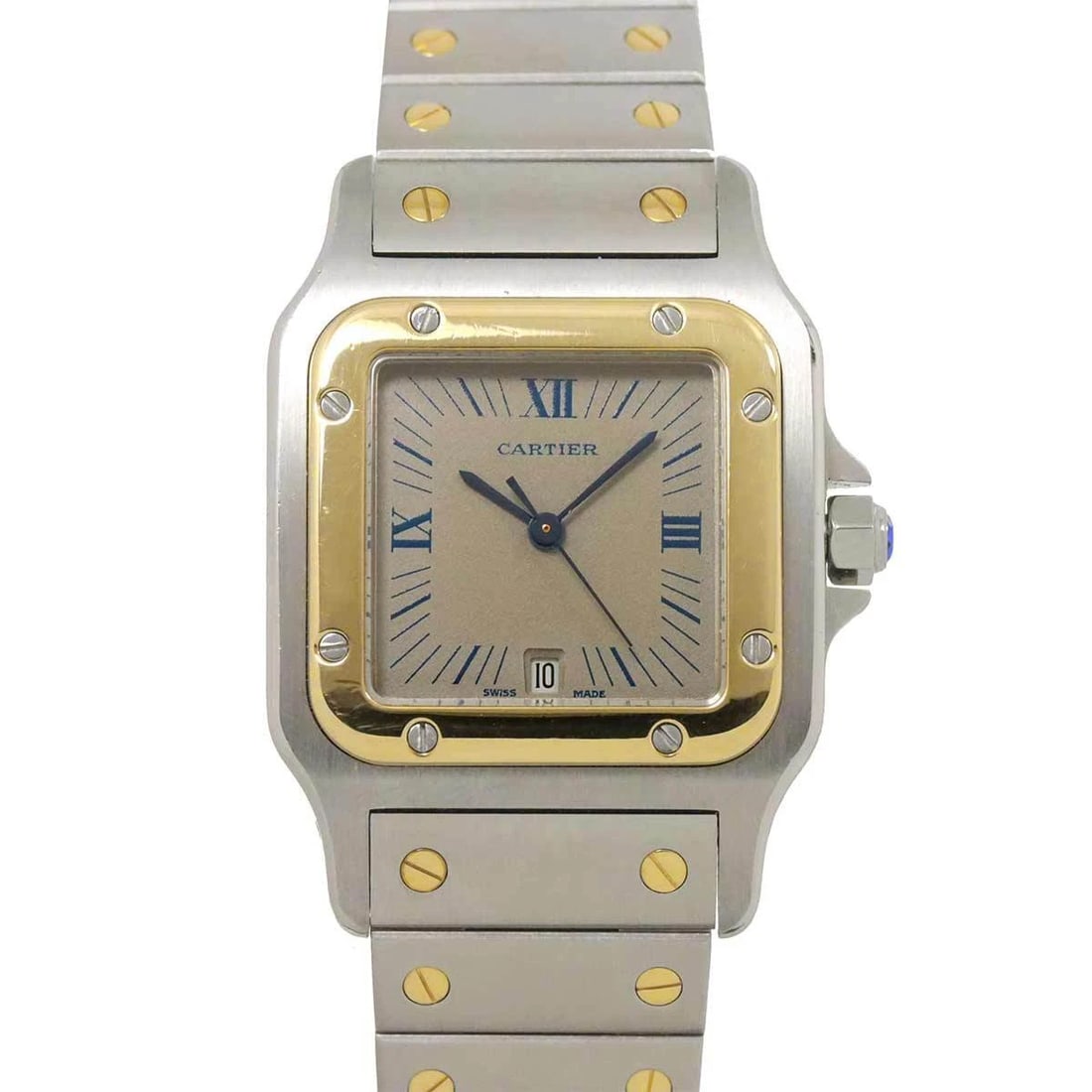 CARTIER SANTOS GALBEE LM 750 YG GRAY DIAL WATCH: Cartier Santos Galbee LM 750 YG Gray Dial Watch Brand: Cartier Type: Wristwatch Material: Stainless steel,750 Yellow Gold Color: Gray Dial Size: Case Size Length 41mm(included lag) Width 29mm(not