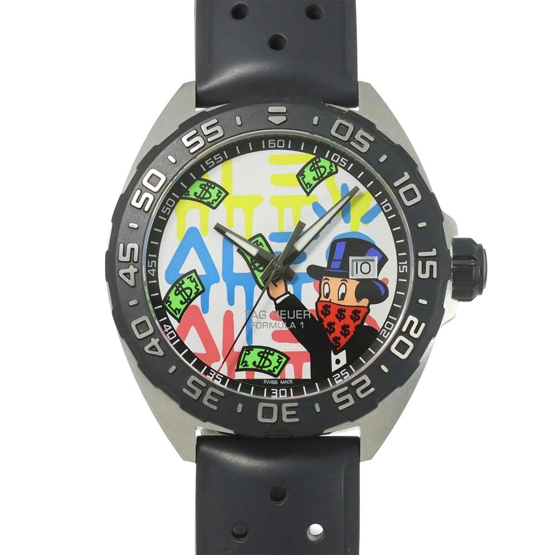 TAG HEUER FORMULA 1 ALEC MONOPOLY QUARTZ WATCH: TAG Heuer Formula 1 Alec Monopoly Quartz Watch Brand: TAG Heuer Type: Wristwatch Material: Stainless steel,Rubber Color: none Size: Case Size Length 46mm(included lag) Width 41mm(not included crow