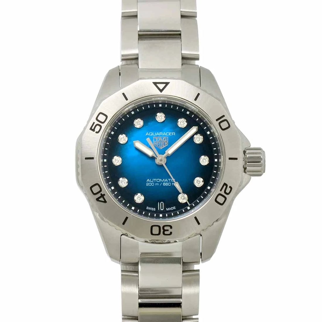 TAG HEUER AQUA RACER DIAMOND BLUE DIAL WATCH: TAG Heuer Aqua racer Diamond Blue Dial Watch Brand: TAG Heuer Type: Wristwatch Material: Stainless steel Color: Blue Dial Size: Case Size Length 36mm(included lag) Width 30mm(not included