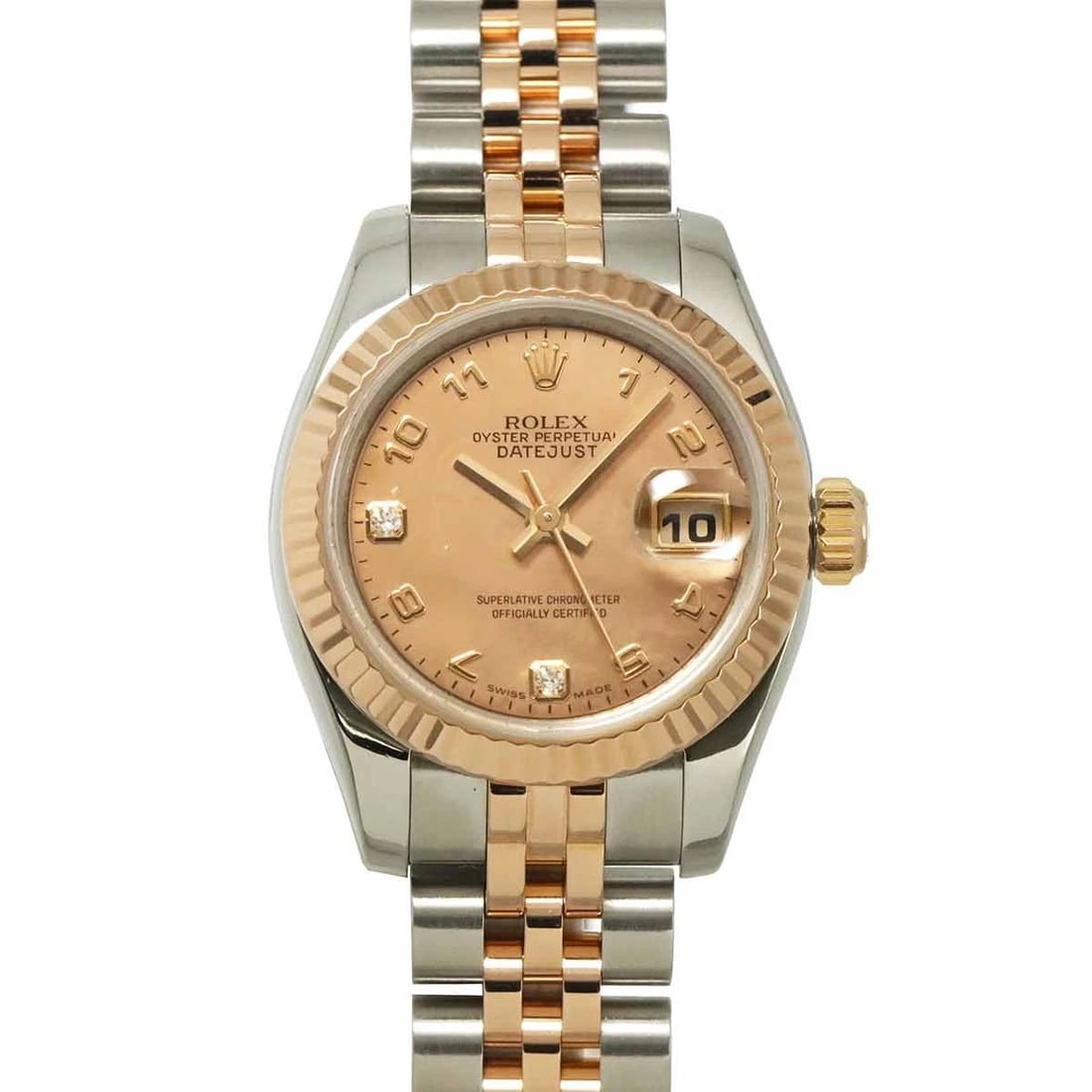 ROLEX DATEJUST DIAMOND PINK GOLD DUST DIAL: ROLEX Datejust Diamond Pink Gold Dust Dial Brand: ROLEX Type: Wristwatch Material: Stainless steel,750 Pink Gold Color: Pink Gold Size: Case Size Length 33mm(included lag) Width 26mm(not included