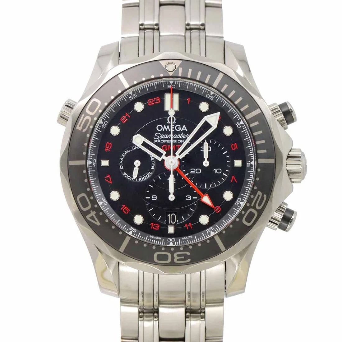 OMEGA SEAMASTER CO-AXIAL BLACK DIAL WATCH: OMEGA Seamaster Co-Axial Black Dial Watch Brand: OMEGA Type: Wristwatch Material: Stainless steel Color: Black Dial Size: Case Size Length 52mm(included lag) Width 44mm(not included crown)