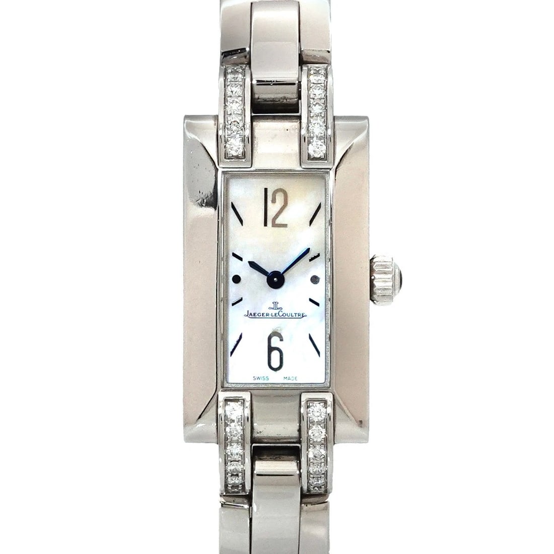 JAEGER-LECOULTRE IDEALE DIAMOND QUARTZ WHITE SHELL DIAL: JAEGER-LECOULTRE Ideale Diamond Quartz White Shell Dial Brand: JAEGER-LECOULTRE Type: Wristwatch Material: Stainless steel Color: White Shell Dial Size: Case Size Length 40mm(included lag) Width 1