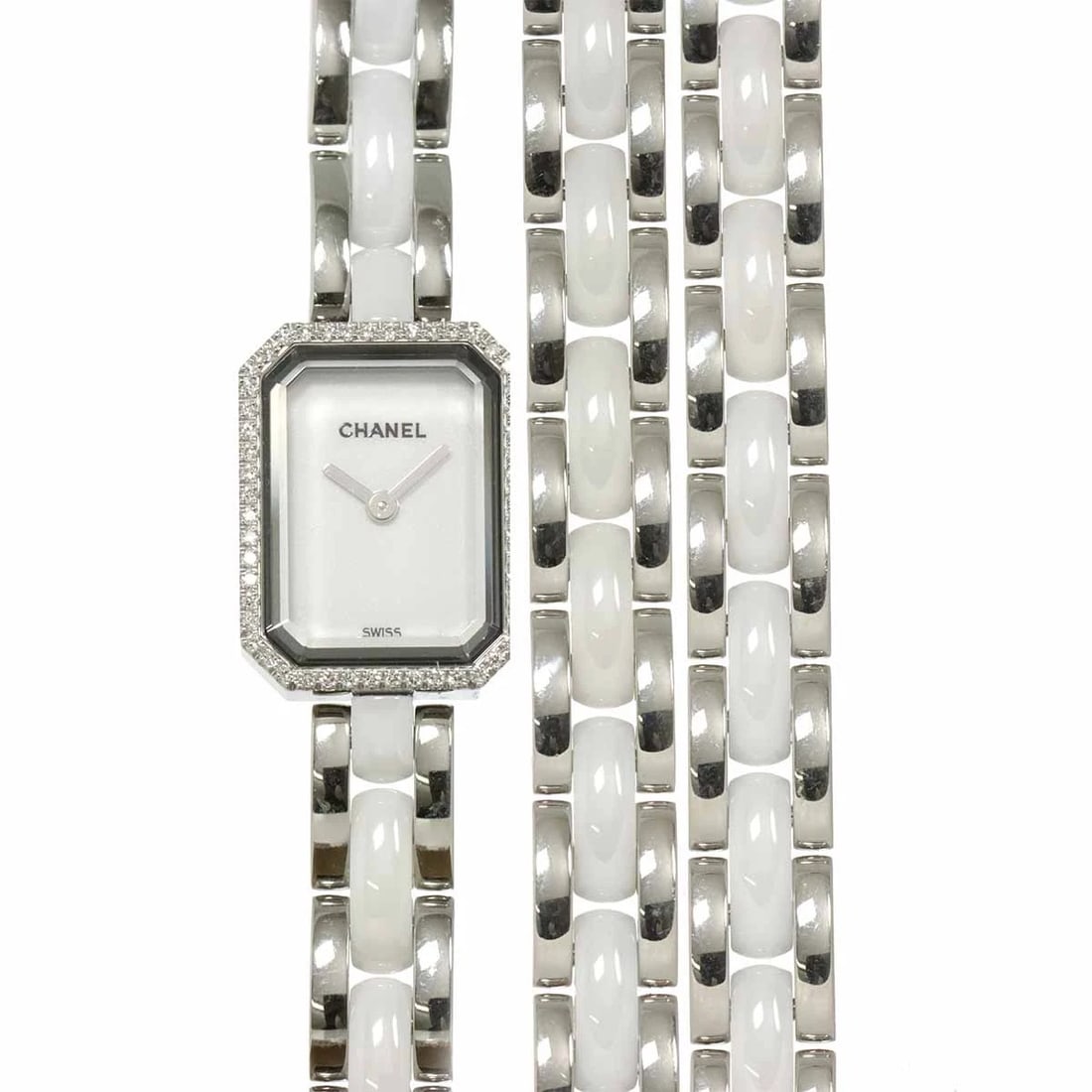 CHANEL PREMIERE DIAMOND BEZEL CERAMIC QUARTZ WHITE DIAL: CHANEL Premiere Diamond Bezel Ceramic Quartz White Dial Brand: CHANEL Type: Wristwatch Material: Stainless steel,Ceramic,Diamond Color: White Dial Size: Case Size Length 20mm Width 15mm Depth 8mm