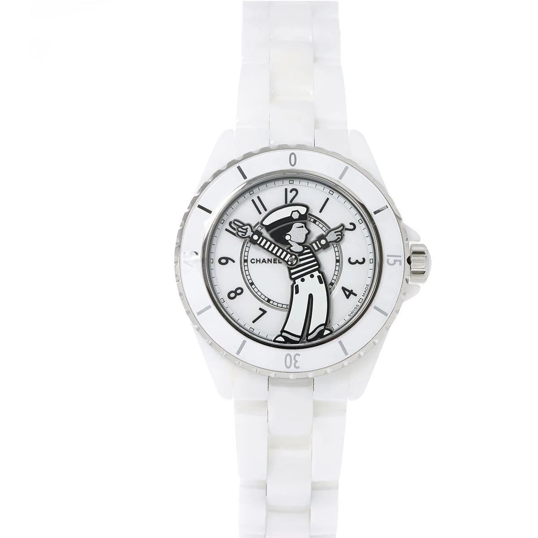CHANEL J12 MADEMOISELLE LA PAUSA AUTOMATIC WHITE DIAL: CHANEL J12 Mademoiselle La pausa Automatic White Dial Brand: CHANEL Type: Wristwatch Material: Stainless steel,Ceramic Color: White Dial Size: Case Size Length 45mm(included lag) Width 39mm(not in