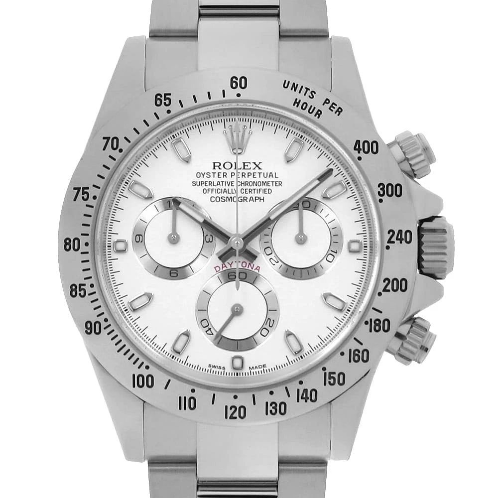 ROLEX COSMOGRAPH DAYTONA WHITE WATCH: ROLEX Cosmograph Daytona white Watch Brand: ROLEX Type: Wrist watch Material: Band Material Stainless Steel, Case Material Stainless Steel Color: Dial Color White Size: Band Size 19cm (7.5inch), C