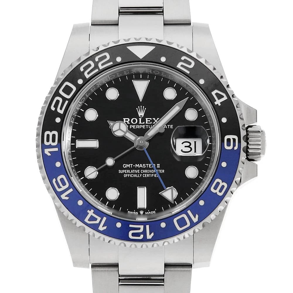 ROLEX GMT MASTER BLACK 3-ROW OYSTER BRACELET WATCH: ROLEX GMT Master black 3-row oyster bracelet Watch Brand: ROLEX Type: Wrist watch Material: Band Material Stainless Steel, Case Material Stainless Steel Color: Dial Color Black Size: Band Size 19c