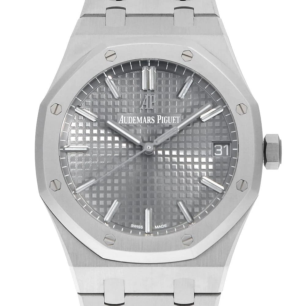 AUDEMARS PIGUET ROYAL OAK WATCH: AUDEMARS PIGUET Royal Oak Watch Brand: AUDEMARS PIGUET Type: Wrist watch Material: Band Material Stainless Steel, Case Material Stainless Steel Color: Dial Color Gray Size: Band Size 19cm (7.5inch