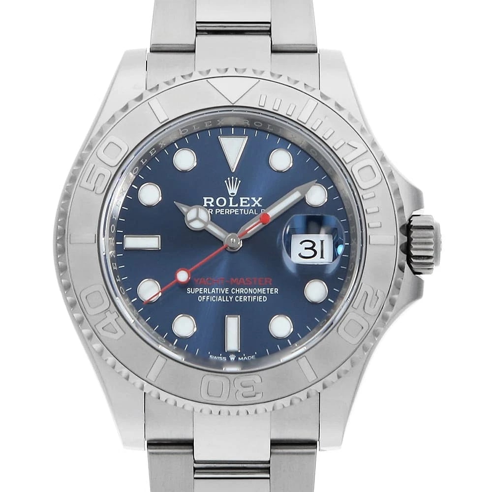 ROLEX YACHT MASTER BLUE WATCH: ROLEX Yacht master blue Watch Brand: ROLEX Type: Wrist watch Material: Band Material Stainless Steel, Case Material Stainless Steel/Platinum Color: Dial Color Blue Size: Band Size 19cm (7.5inch),