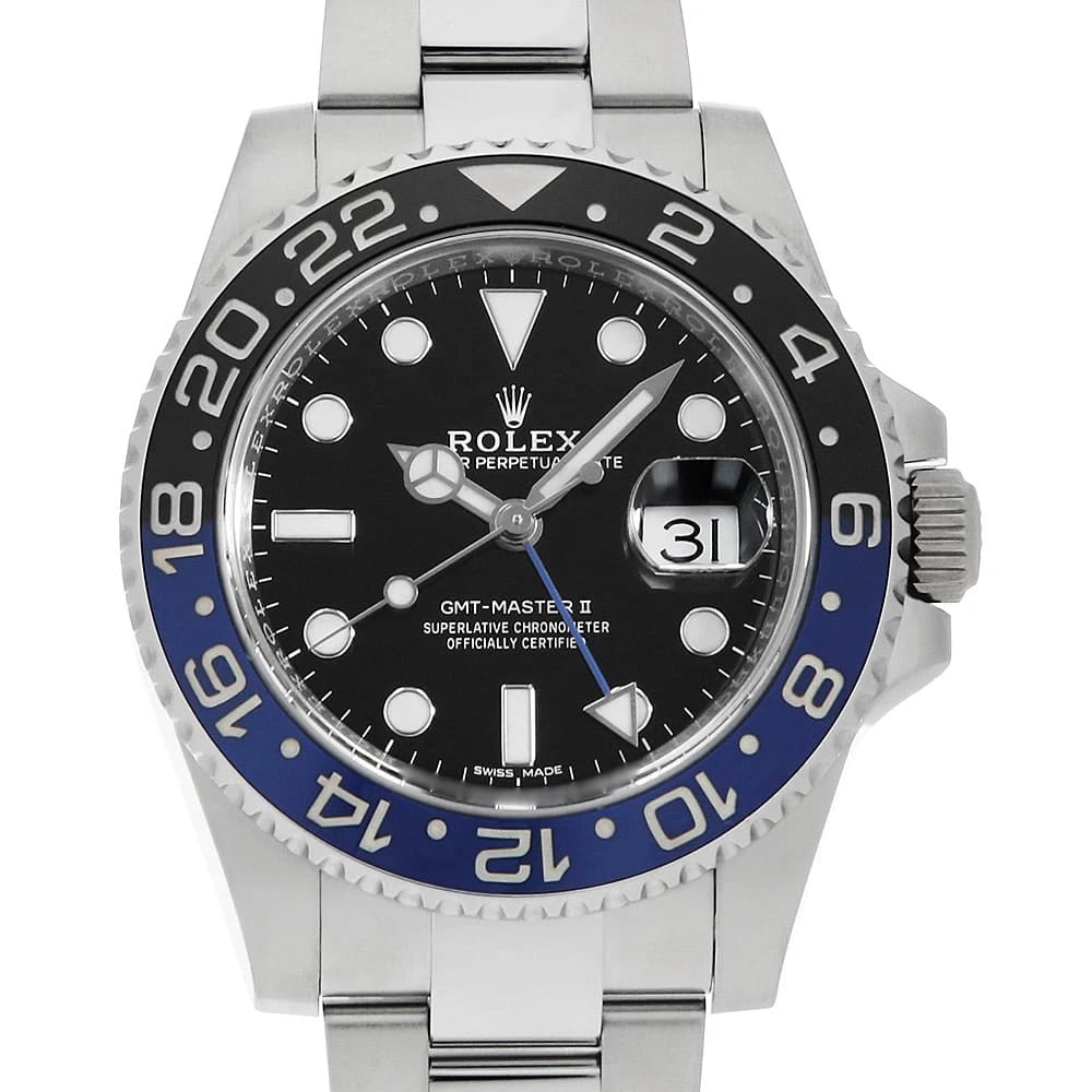 ROLEX GMT MASTER BLACK WATCH: ROLEX GMT Master black Watch Brand: ROLEX Type: Wrist watch Material: Band Material Stainless Steel, Case Material Stainless Steel Color: Dial Color Black Size: Band Size 19cm (7.5inch), Case Size