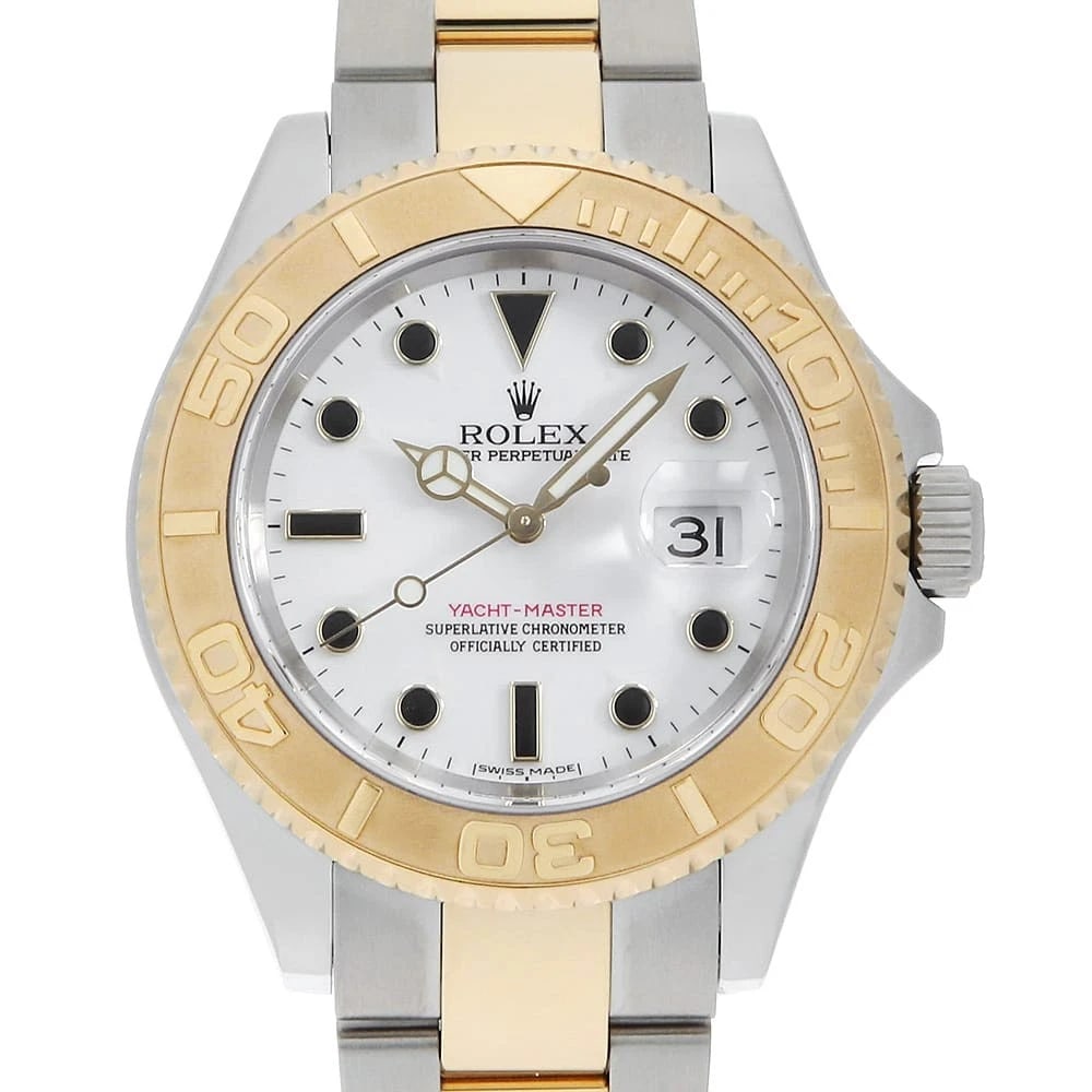 ROLEX YACHT MASTER WHITE WATCH: ROLEX Yacht master white Watch Brand: ROLEX Type: Wrist watch Material: Band Material Stainless Steel/Yellow Gold, Case Material Stainless Steel/Yellow Gold Color: Dial Color White Size: Band