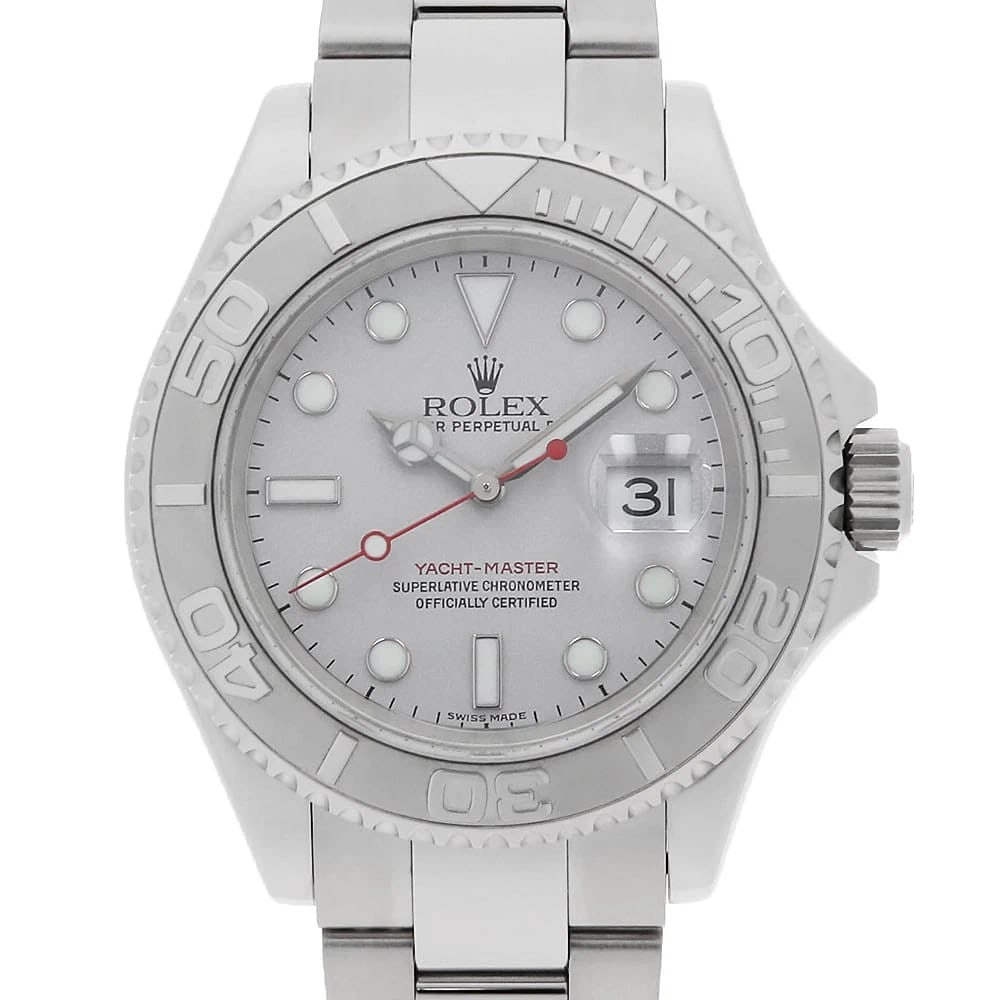 ROLEX YACHT MASTER SILVER WATCH: ROLEX Yacht master Silver Watch Brand: ROLEX Type: Wrist watch Material: Band Material Stainless Steel, Case Material Stainless Steel/Platinum Color: Dial Color Silver Size: Band Size 17cm