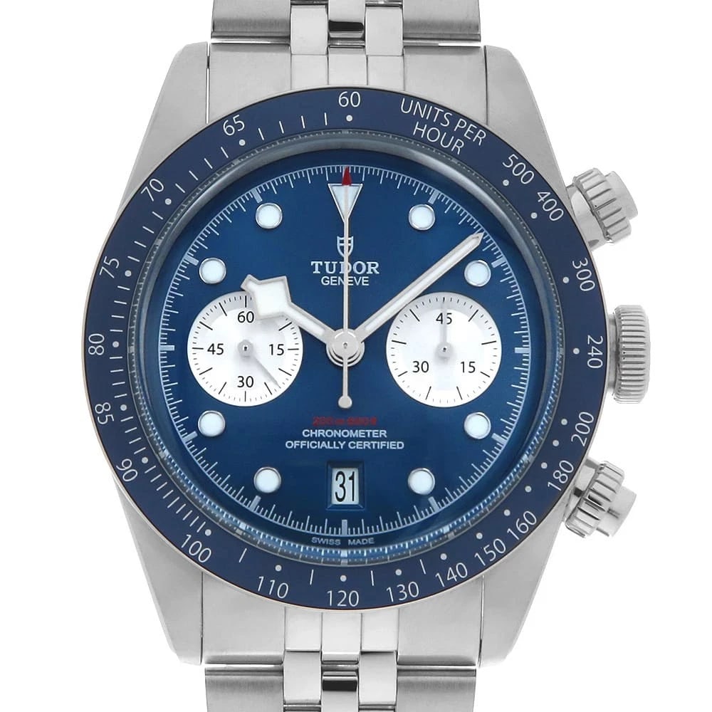 TUDOR BLACK BAY CHRONO BLUE BOUTIQUE WATCH: TUDOR Black Bay Chrono Blue Boutique Watch Brand: TUDOR Type: Wrist watch Material: Band Material Stainless Steel, Case Material Stainless Steel Color: Dial Color Blue Size: Band Size 21cm (8.3inc
