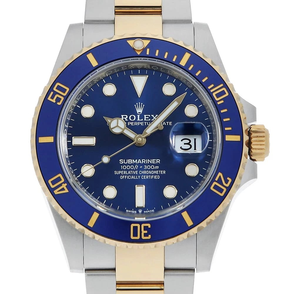 ROLEX SUBMARINER BLUE WATCH: ROLEX SUBMARINER blue Watch Brand: ROLEX Type: Wrist watch Material: Band Material Stainless Steel/Yellow Gold, Case Material Stainless Steel/Yellow Gold Color: Dial Color Blue Size: Band Size