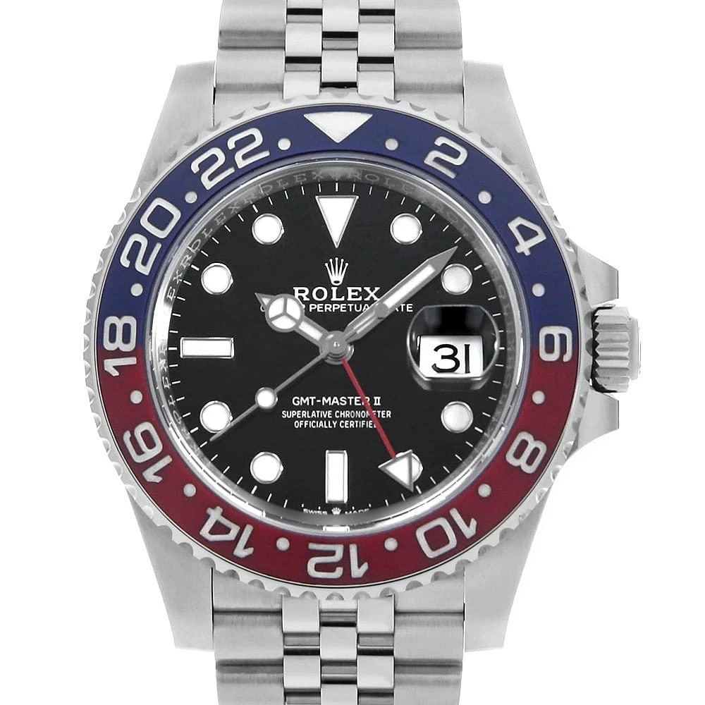 ROLEX GMT MASTER II BLACK 5 ROW JUBILEE BRACELET WATCH: ROLEX GMT Master II black 5 row jubilee bracelet Watch Brand: ROLEX Type: Wrist watch Material: Band Material Stainless Steel, Case Material Stainless Steel Color: Dial Color Black Size: Band Size