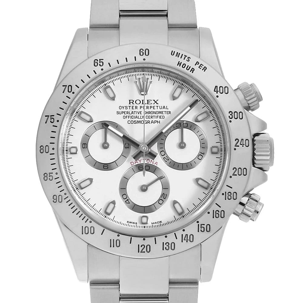 ROLEX COSMOGRAPH DAYTONA WHITE WATCH: ROLEX Cosmograph Daytona white Watch Brand: ROLEX Type: Wrist watch Material: Band Material Stainless Steel, Case Material Stainless Steel Color: Dial Color White Size: Band Size 19.5cm (7.7inch),