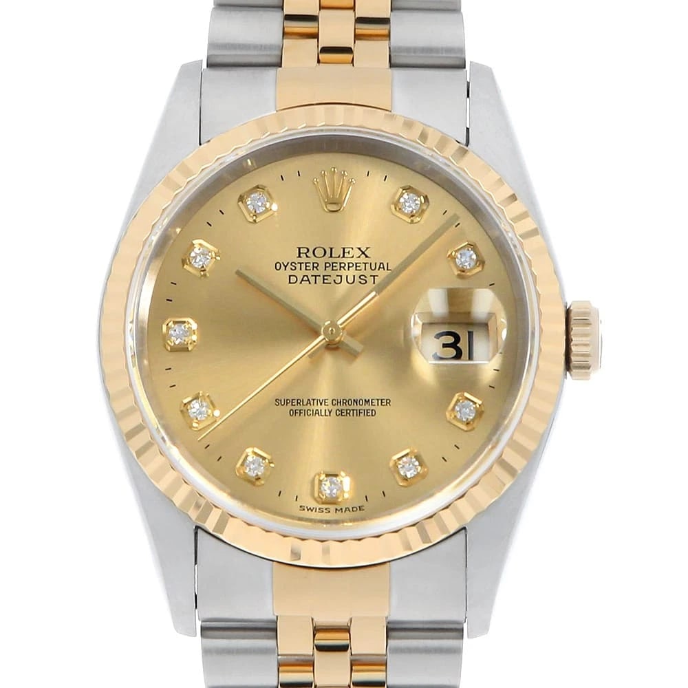 ROLEX DATEJUST DIAMOND CHAMPAGNEG WATCH: ROLEX Datejust Diamond Champagneg Watch Brand: ROLEX Type: Wrist watch Material: Band Material Stainless Steel/Yellow Gold, Case Material Stainless Steel/Yellow Gold Color: Dial Color Champagne Gol